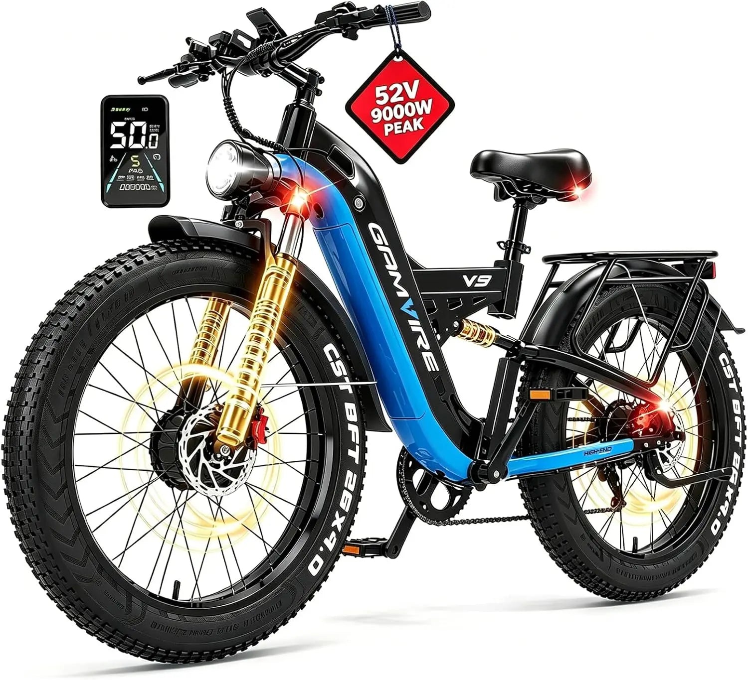 Vélo électrique Suspension intégrale 26" | 9000W | 52V 30Ah