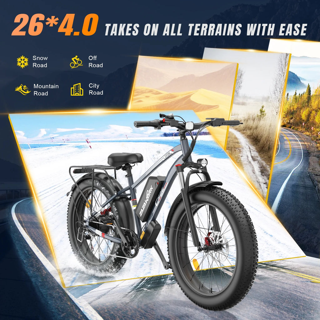 VTT électrique ZAZAWORK CF26 26" Fat Tire  1000W  Autonomie 120 km
