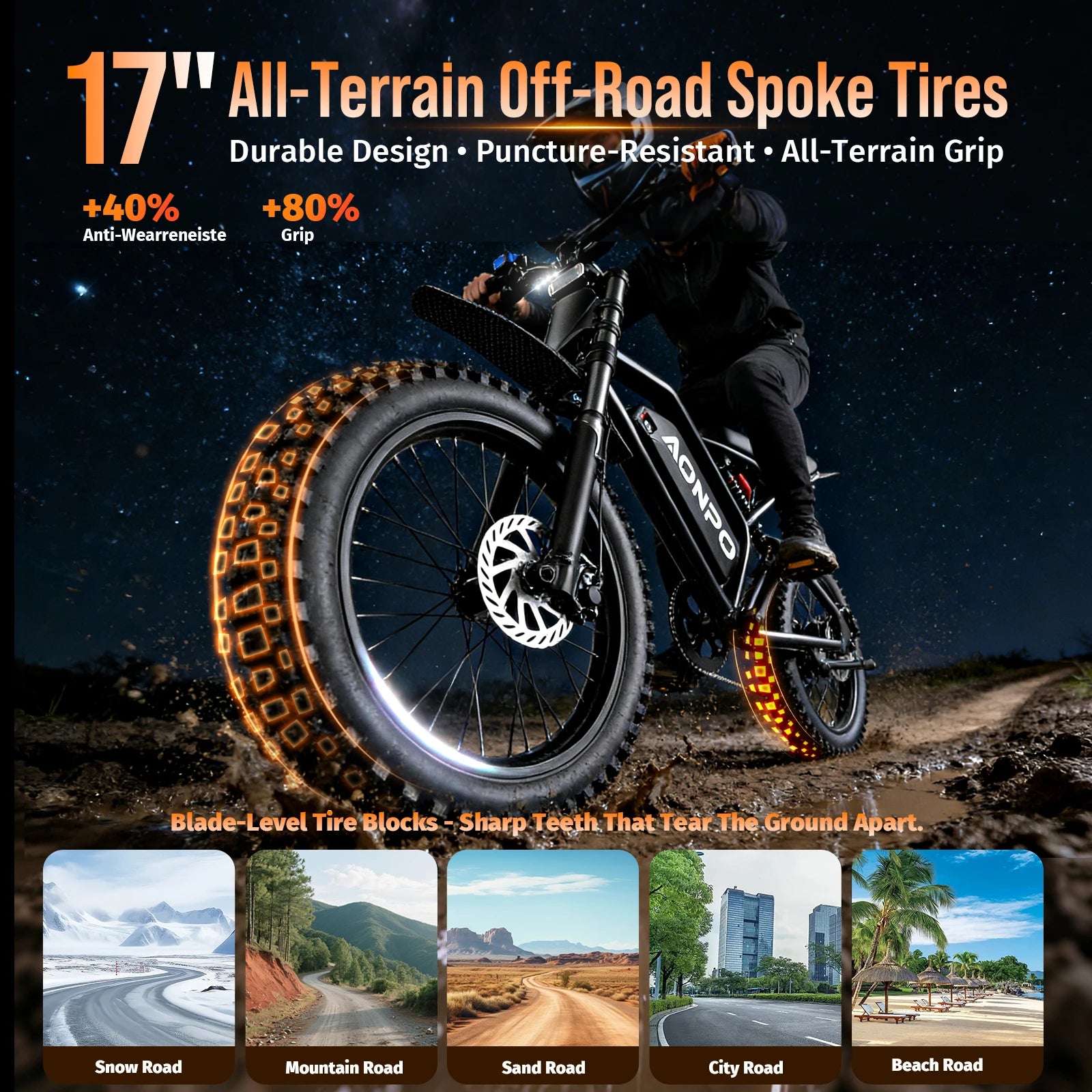 VTT électrique tout-terrain V21 17" | 1000W | 52V 20Ah