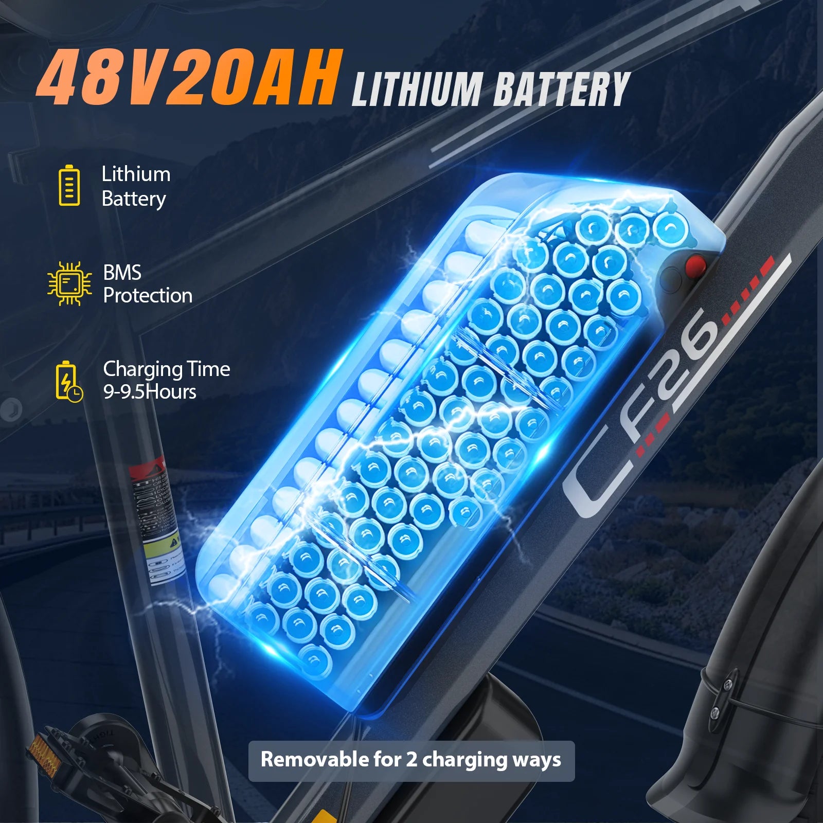 VTT électrique ZAZAWORK CF26 26" Fat Tire  1000W  Autonomie 120 km