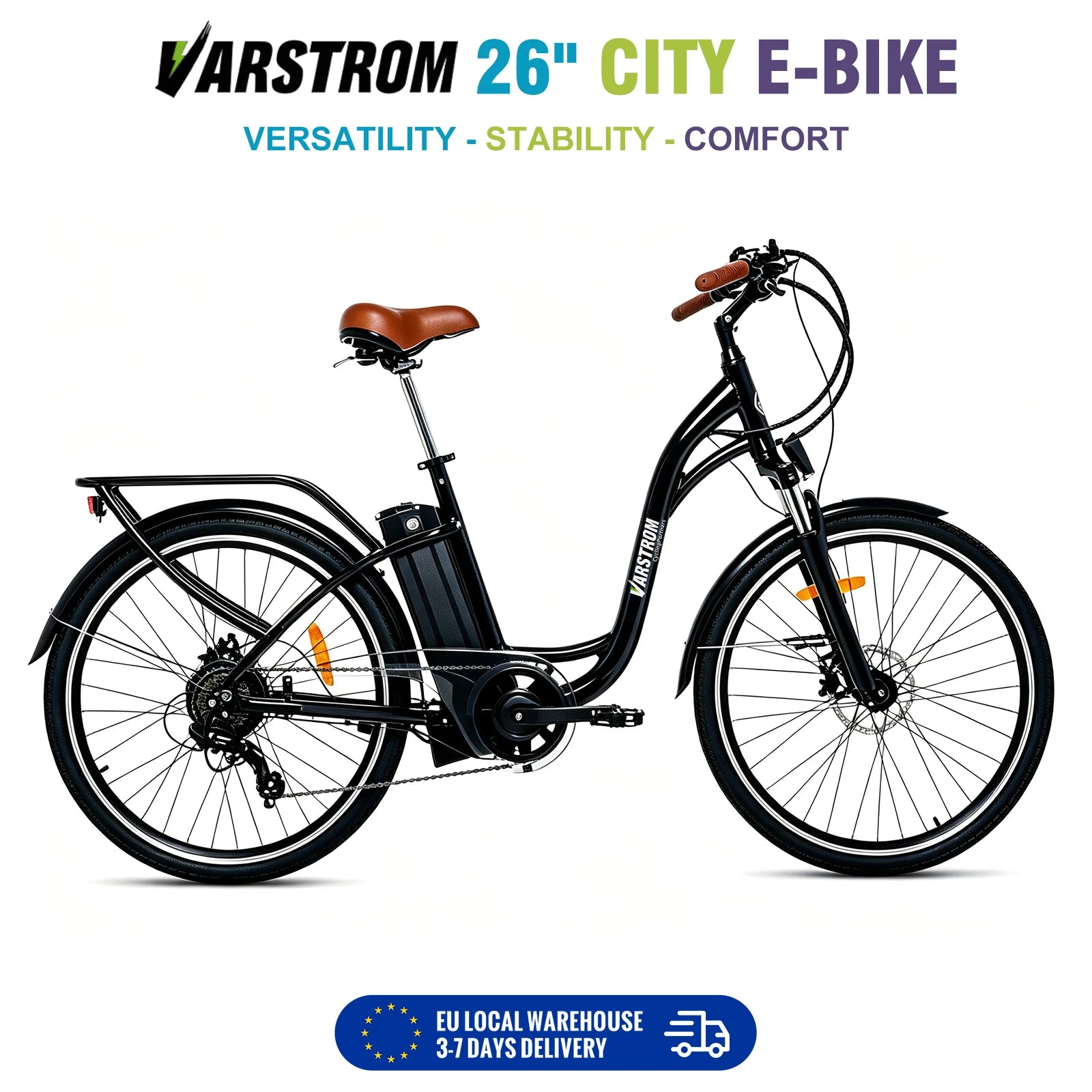 Vélo électrique urbain VARSTROM Silverfish 26"/28"  250W | 36V 16Ah | Autonomie 80 km | Freins hydrauliques | Certifié CE