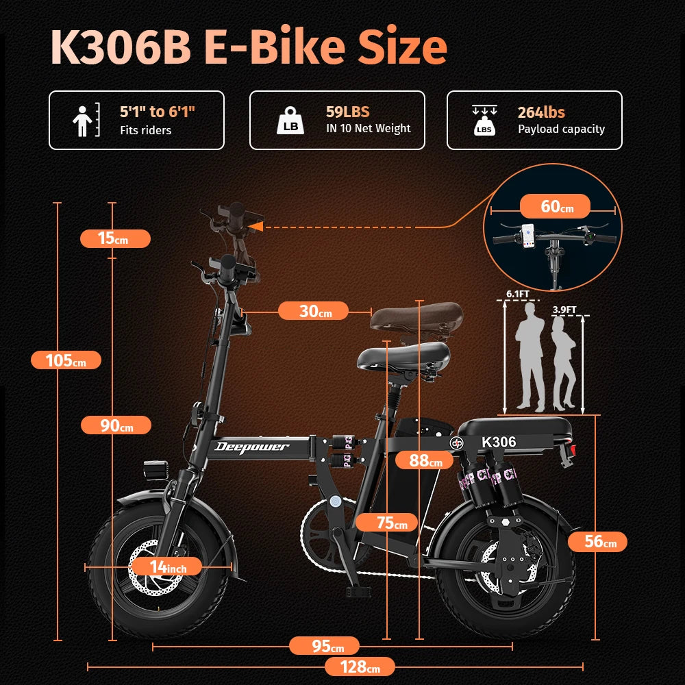 Vélo électrique DEEPOWER K306 14"  250W | 48V 10Ah