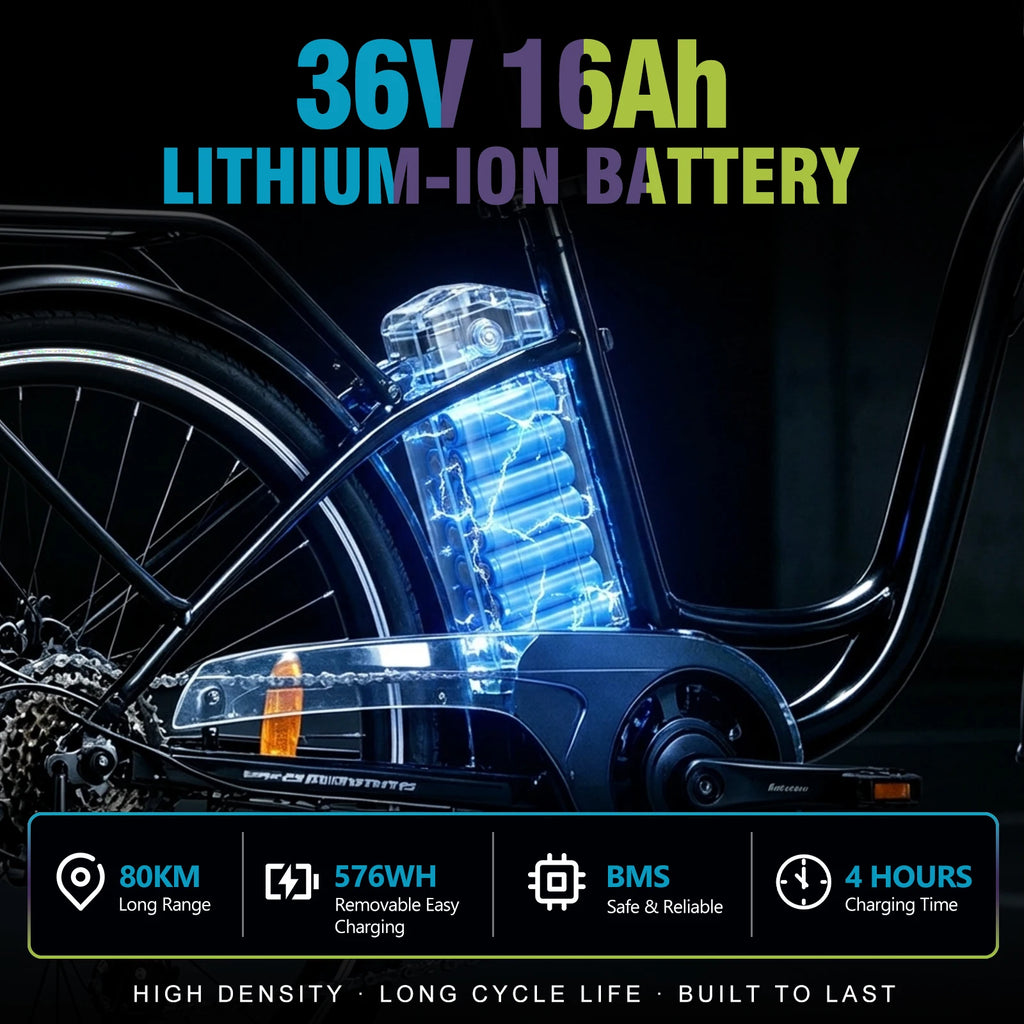 Vélo électrique urbain VARSTROM Silverfish 26"/28"  250W | 36V 16Ah | Autonomie 80 km | Freins hydrauliques | Certifié CE