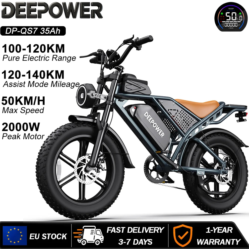 VTT électrique DEEPOWER QS7 20"  2000W | 48V jusqu'à 60Ah | Autonomie 240 km