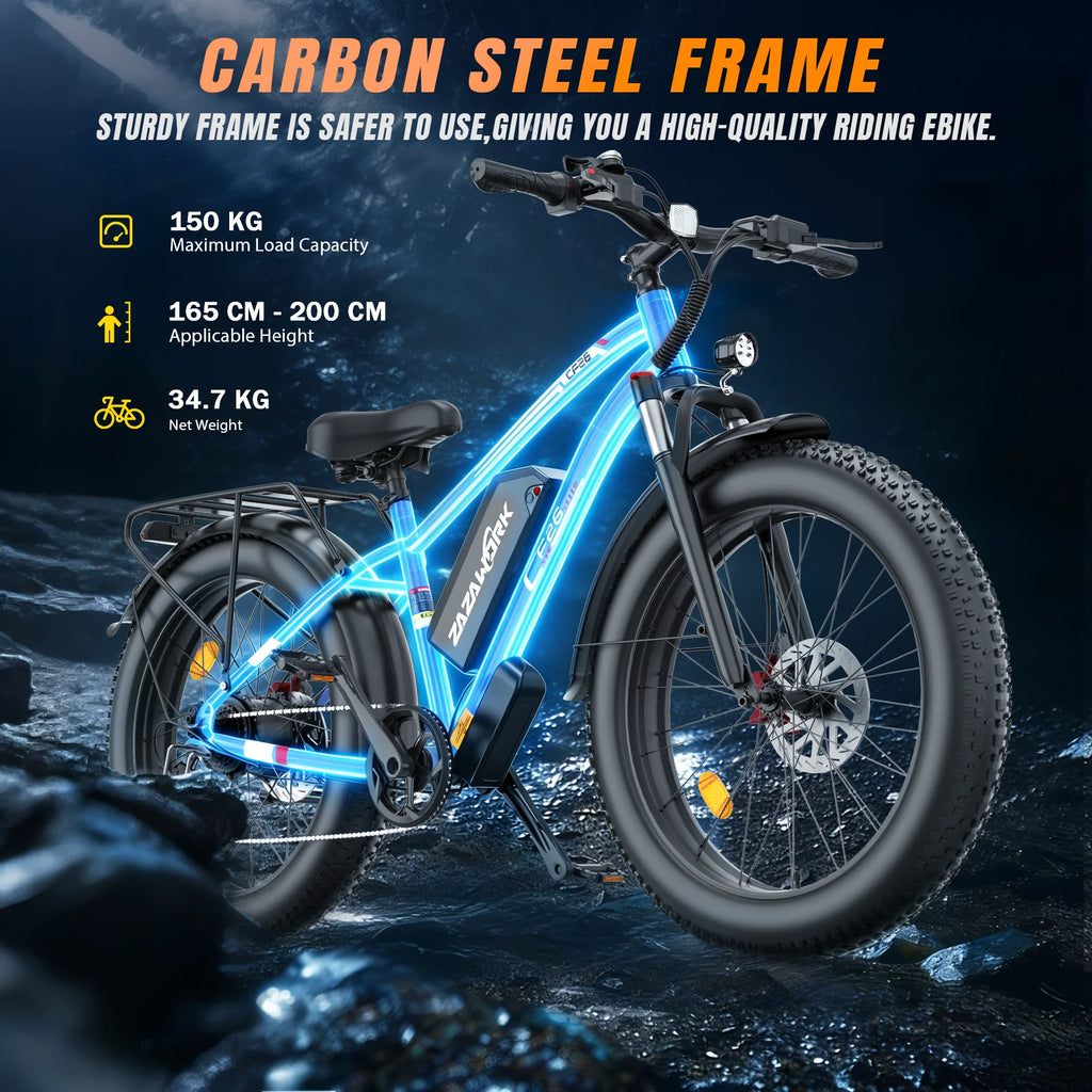 VTT électrique ZAZAWORK CF26 26" Fat Tire  1000W  Autonomie 120 km