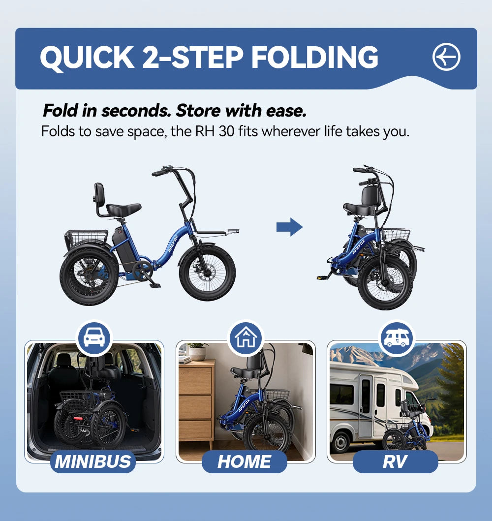 Scooter électrique 3 roues pliant APEFOX RH30 | 500W | 48V 15Ah