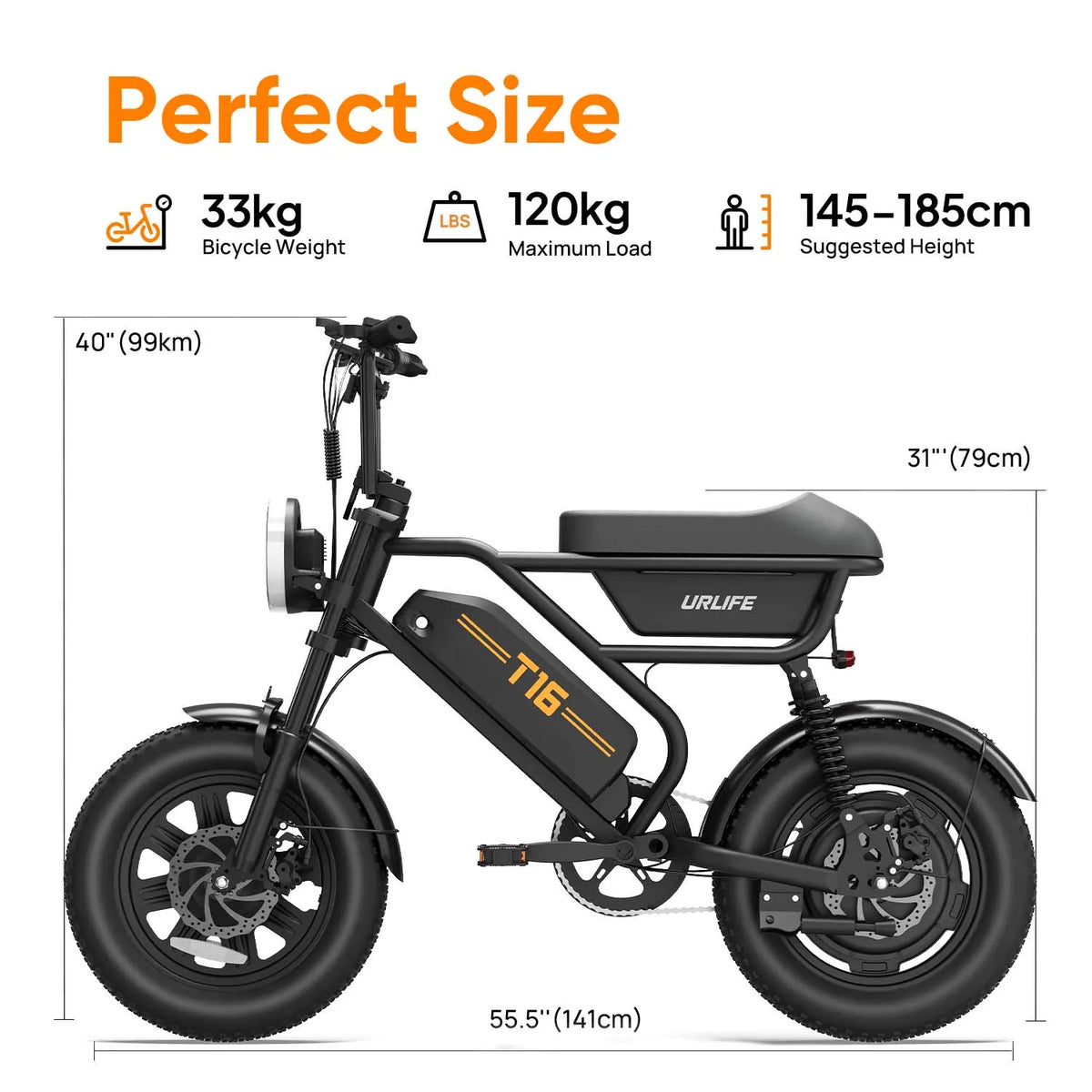 Vélo Électrique Urlife T16 | 48V 13Ah | 252W | Fat Tyre 16" | Jusqu'à 80 km