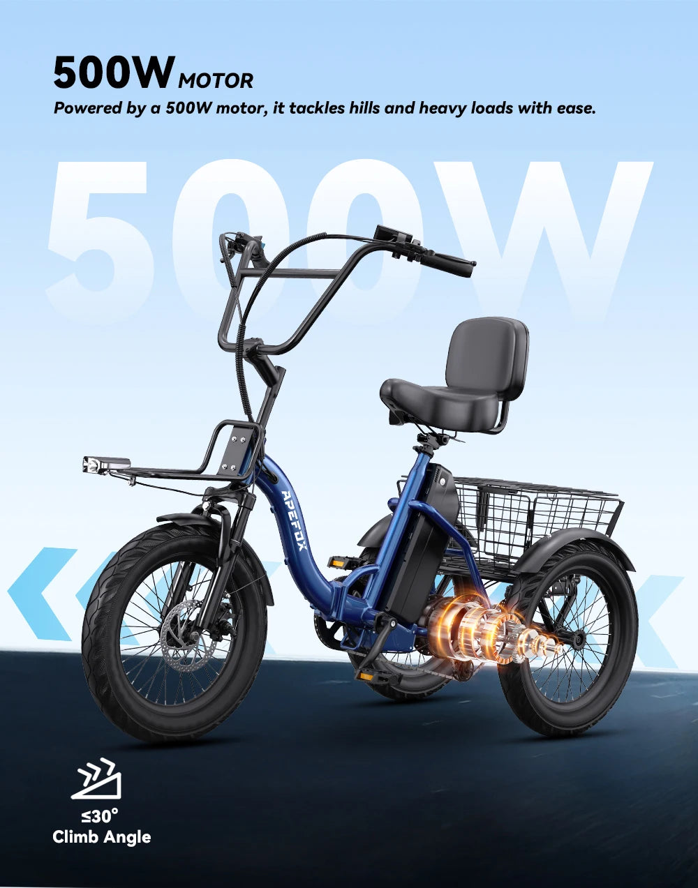 Scooter électrique 3 roues pliant APEFOX RH30 | 500W | 48V 15Ah