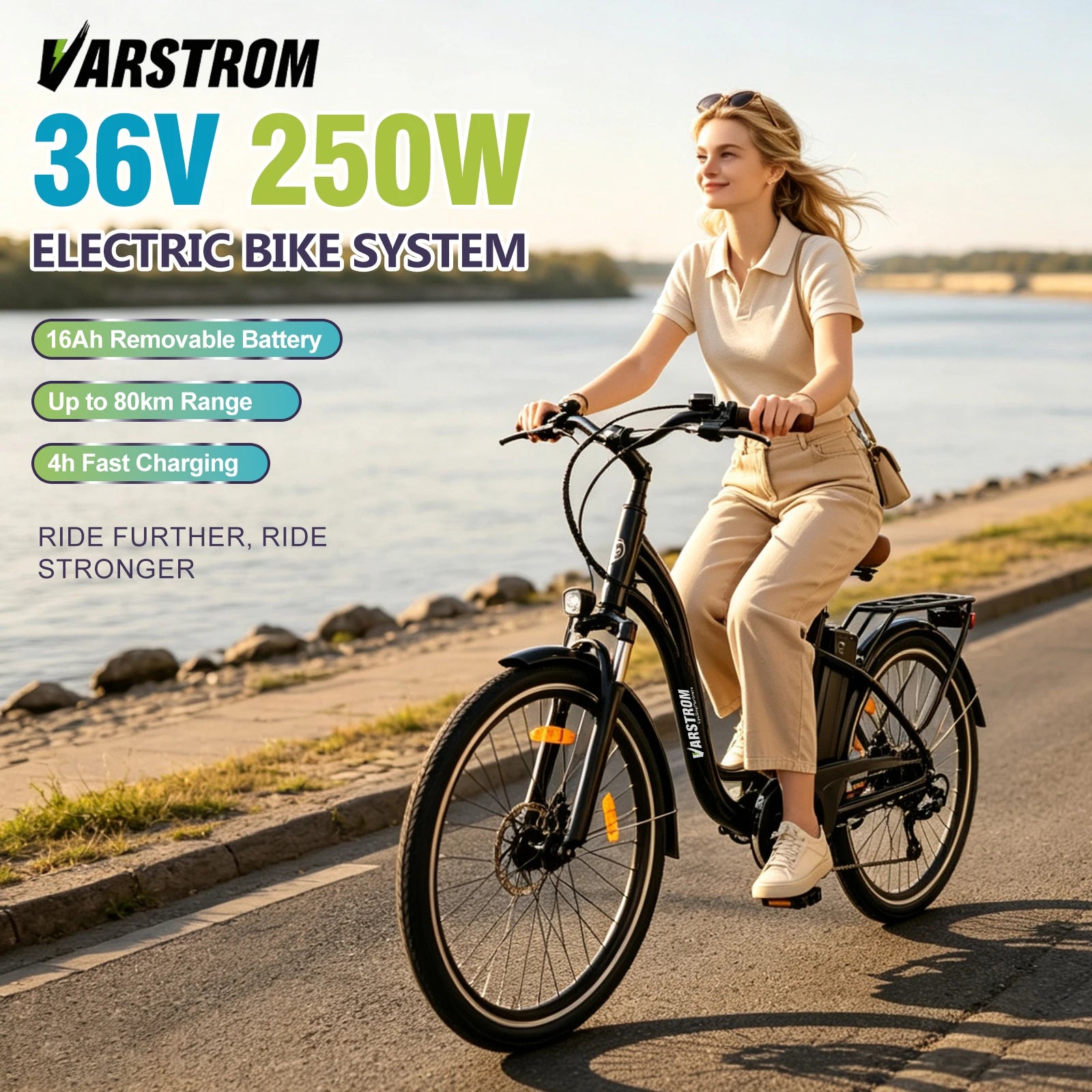 Vélo électrique urbain VARSTROM Silverfish 26"/28"  250W | 36V 16Ah | Autonomie 80 km | Freins hydrauliques | Certifié CE