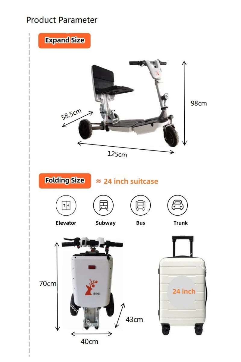Tricycle Électrique Pliable 3 Roues Daibot 350W 48V