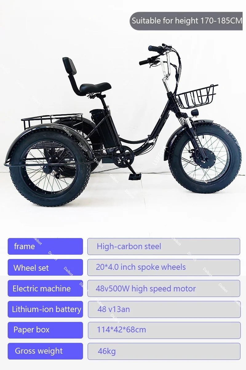 Tricycle Électrique Pliant 3 Roues — Fat Tire 20 pouces  500 W