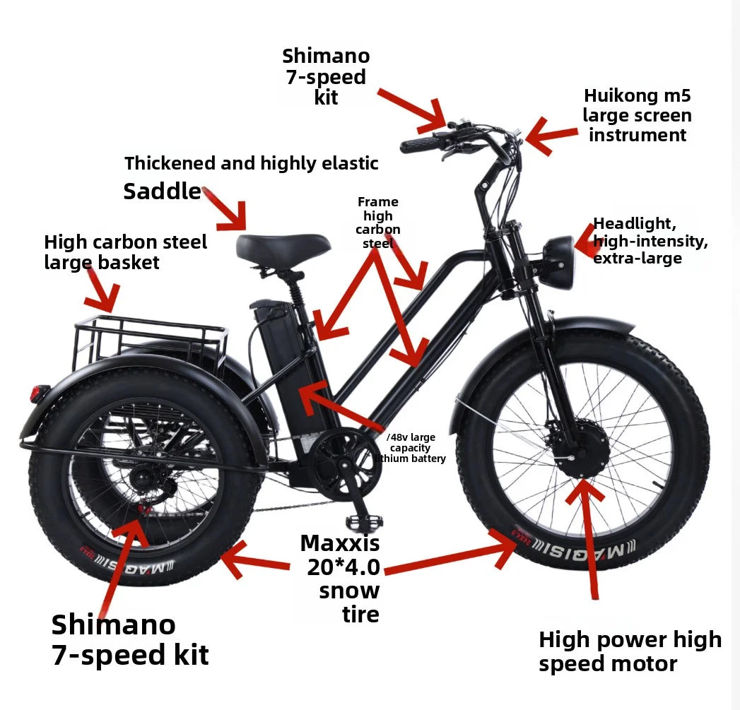 Tricycle Électrique Fat Tire 20" – 500W 48V 20Ah