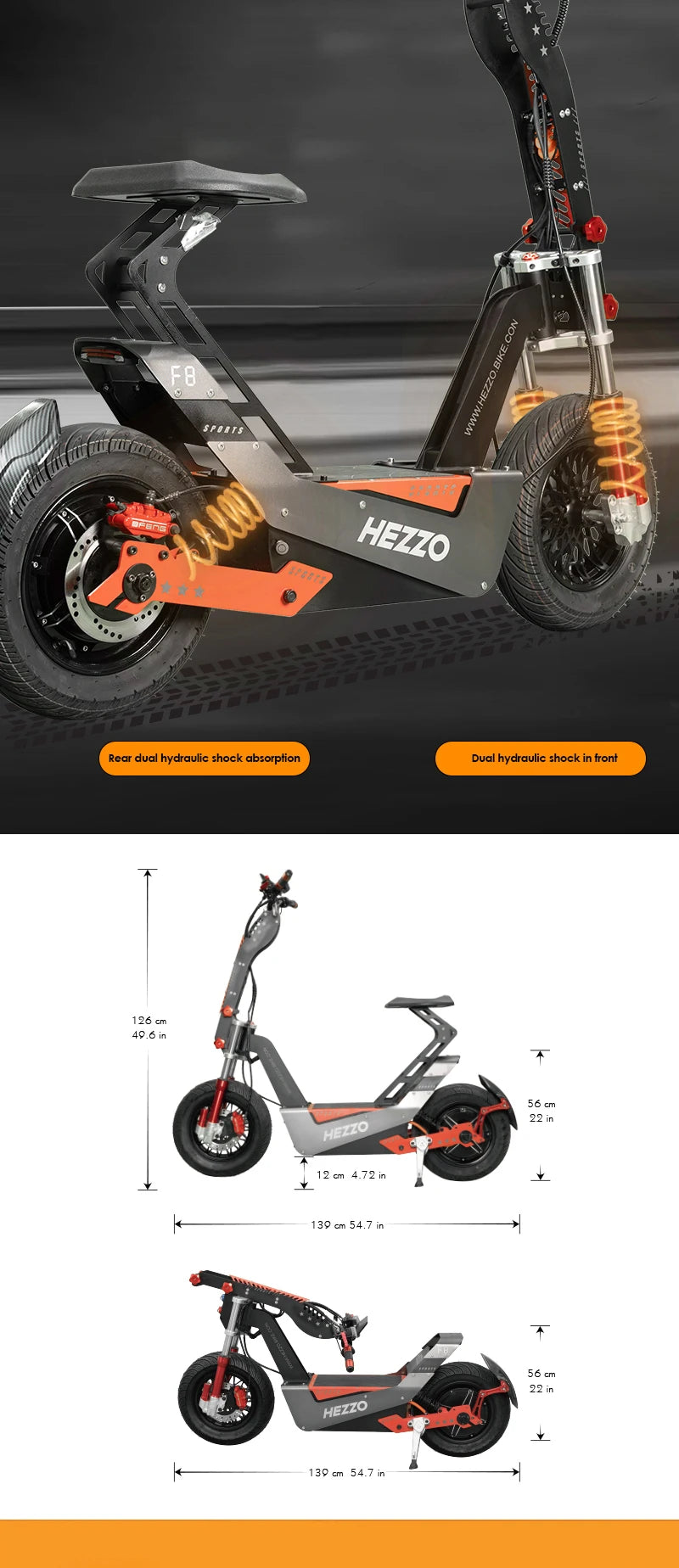 Trottinette Électrique HEZZO F8  72V 8000W | 16 Pouces | 100-120 km d'Autonomie