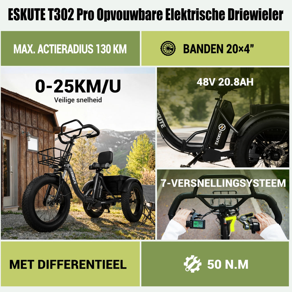 Tricycle Électrique Cargo ESKUTE T302 Pro  48V 250W