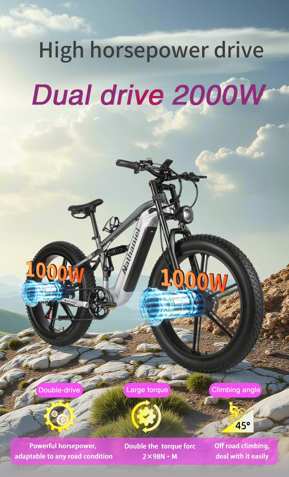 VTT électrique NATHANIEL SYR09 26"  2×1000W | 48V 20Ah Samsung