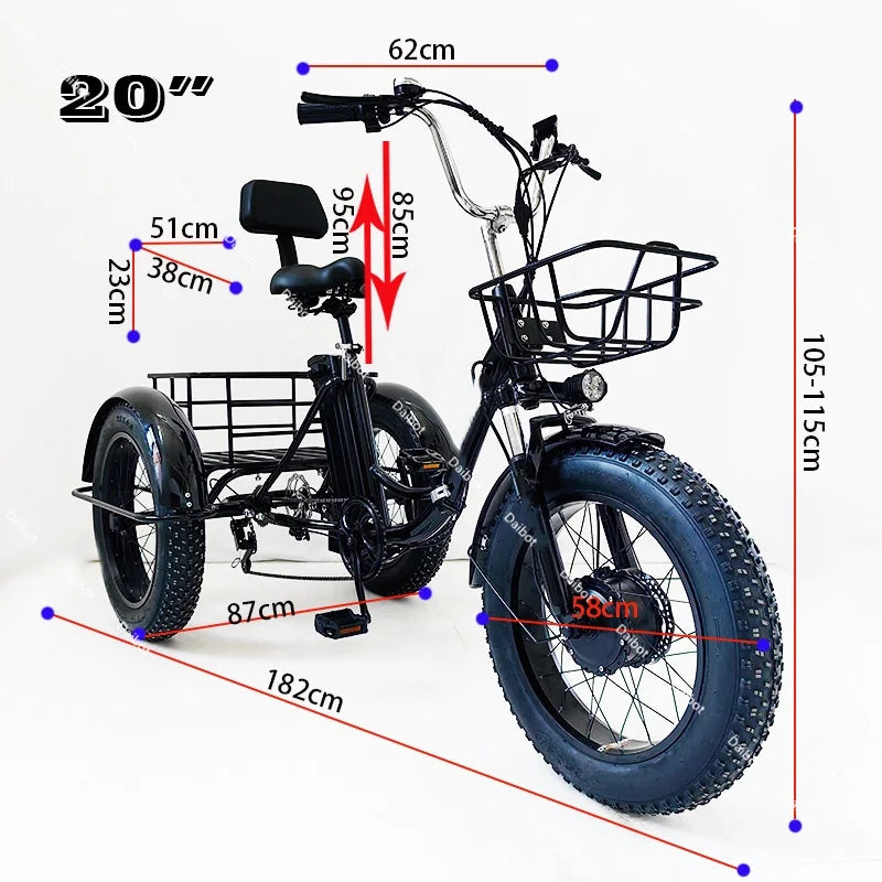 Tricycle Électrique Pliant 3 Roues — Fat Tire 20 pouces  500 W