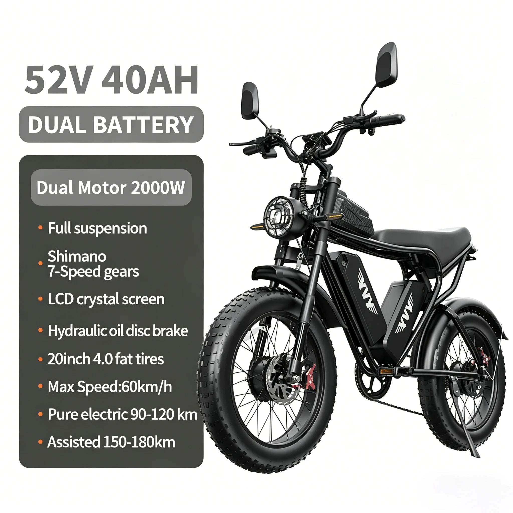 VTT électrique RAYZEPH C20 Max 20"  Double moteur 2000W | 52V 40Ah